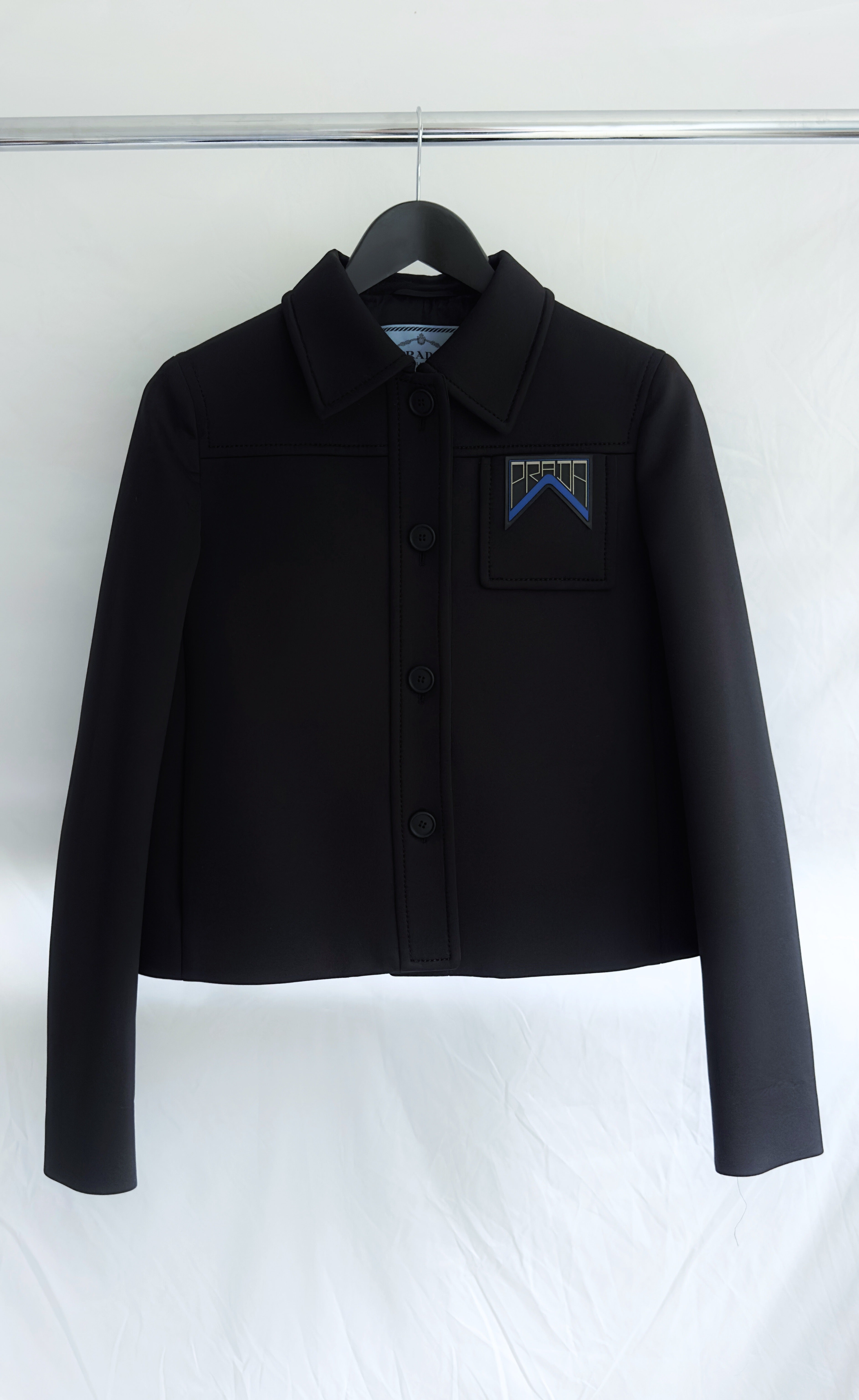 Prada - Black Neoprene Logo Jacket, Size IT40