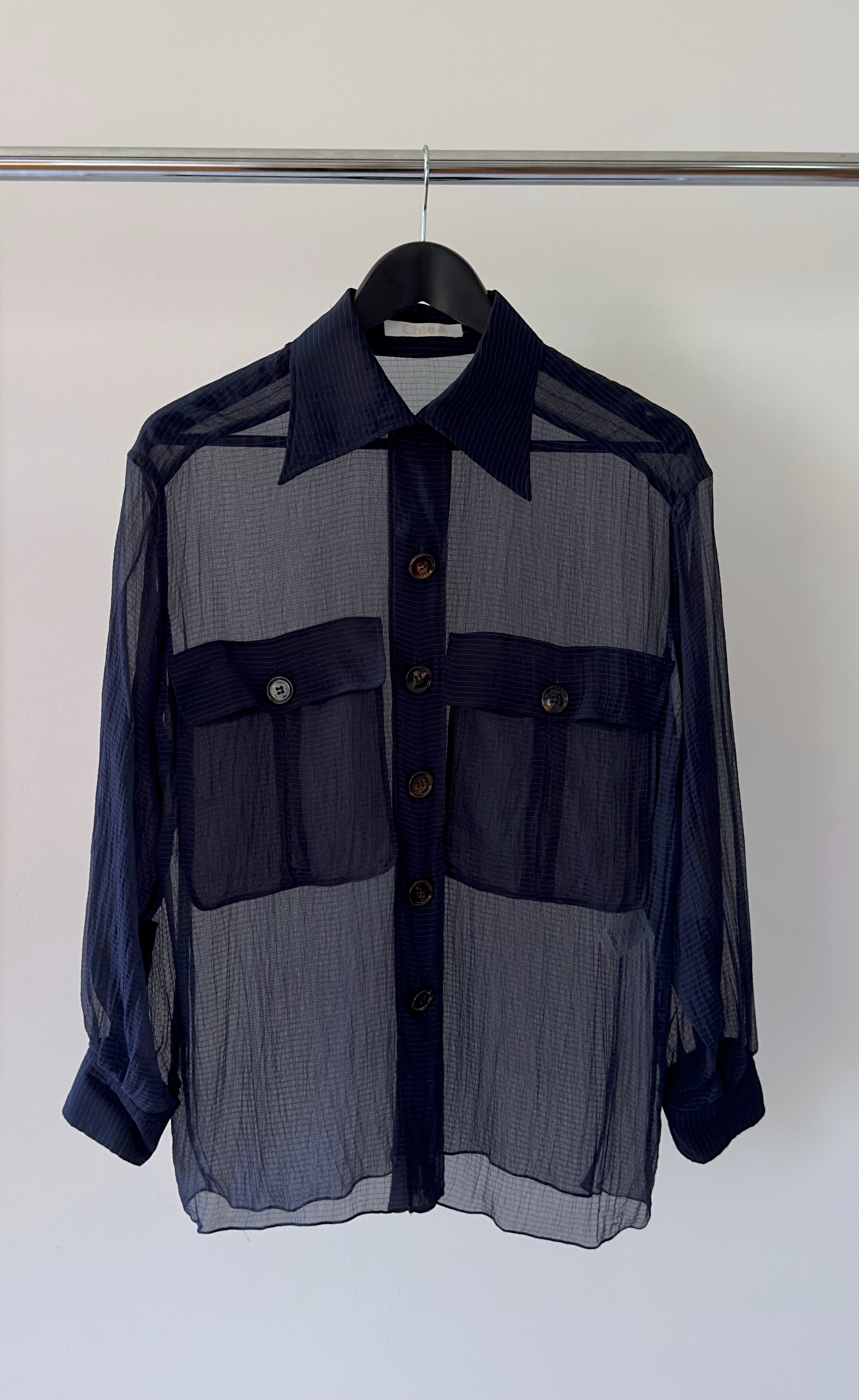 Chloe - Sheer Navy Silk Blouse, Size 8
