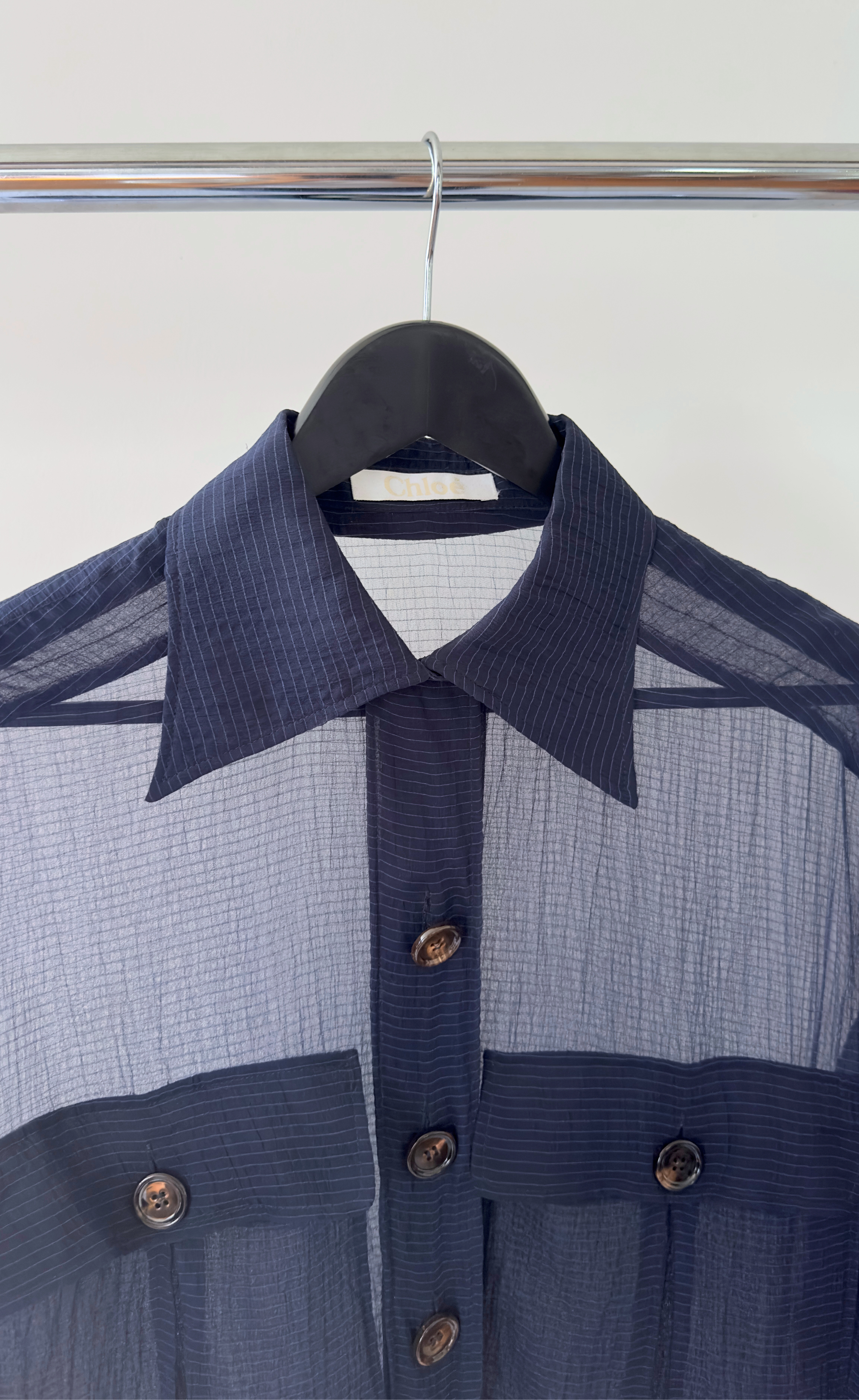 Chloe - Sheer Navy Silk Blouse, Size 8