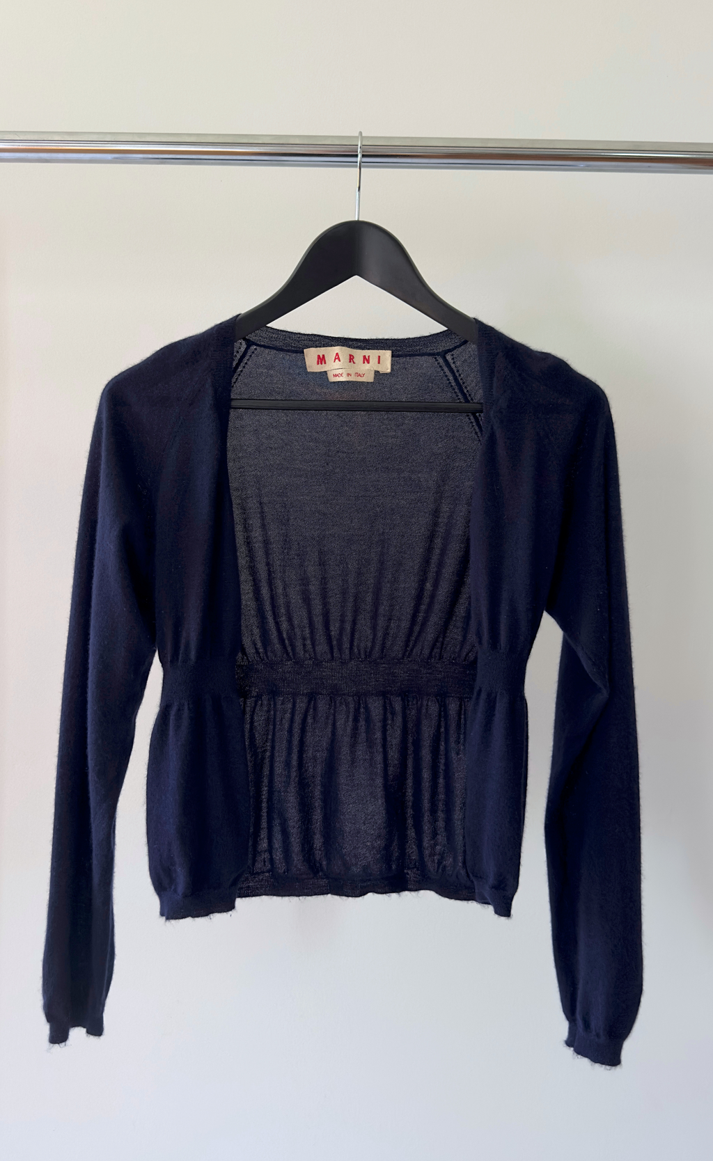 Marni - Navy blue cardigan with gathered waist, Size 40