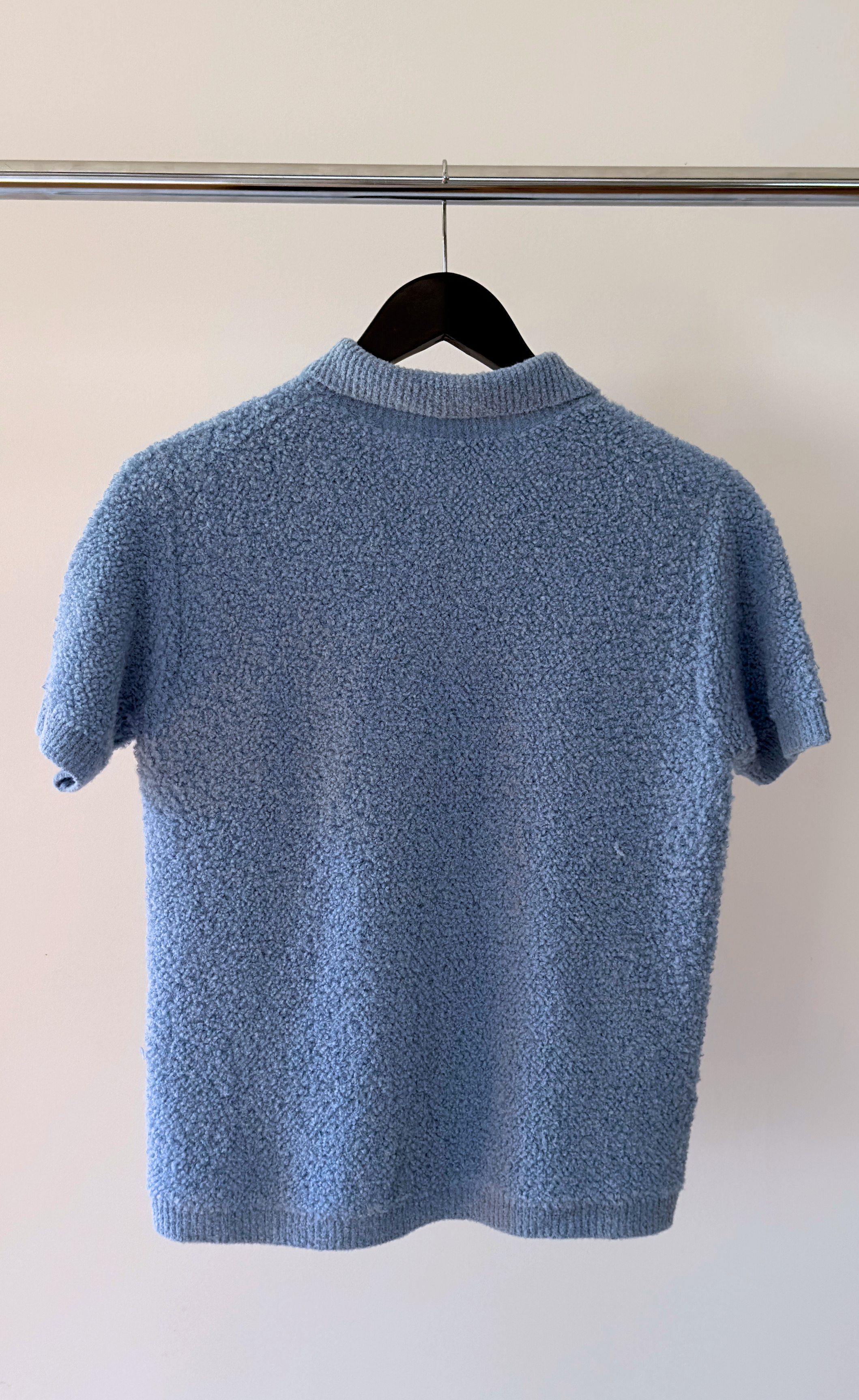 Prada - Blue Wool-blend Bouclé Polo Shirt, size 42