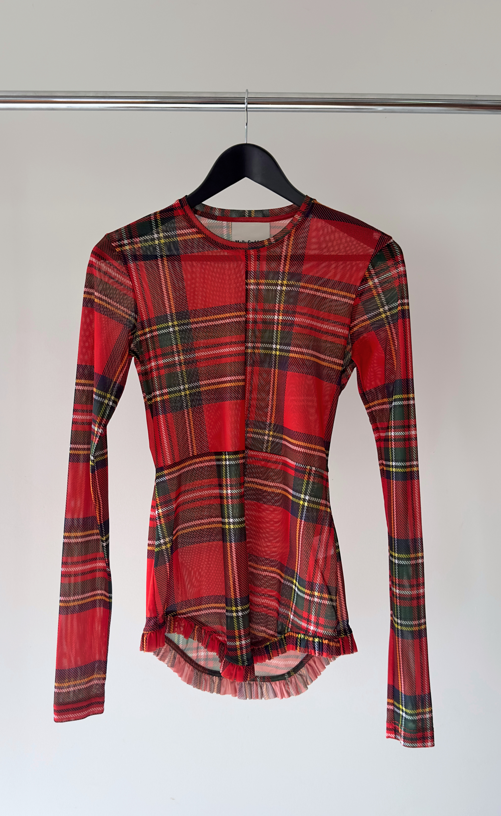 Molly Goddard – Check Long Sleeve Polyester Top, Size 8