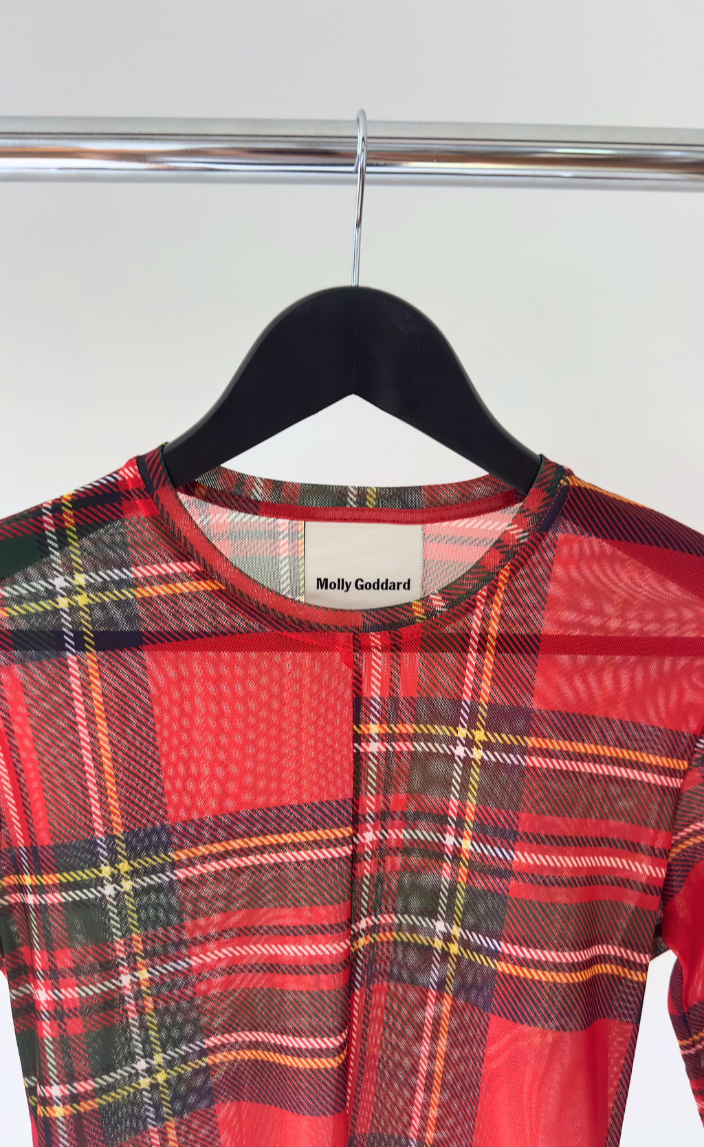 Molly Goddard – Check Long Sleeve Polyester Top, Size 8