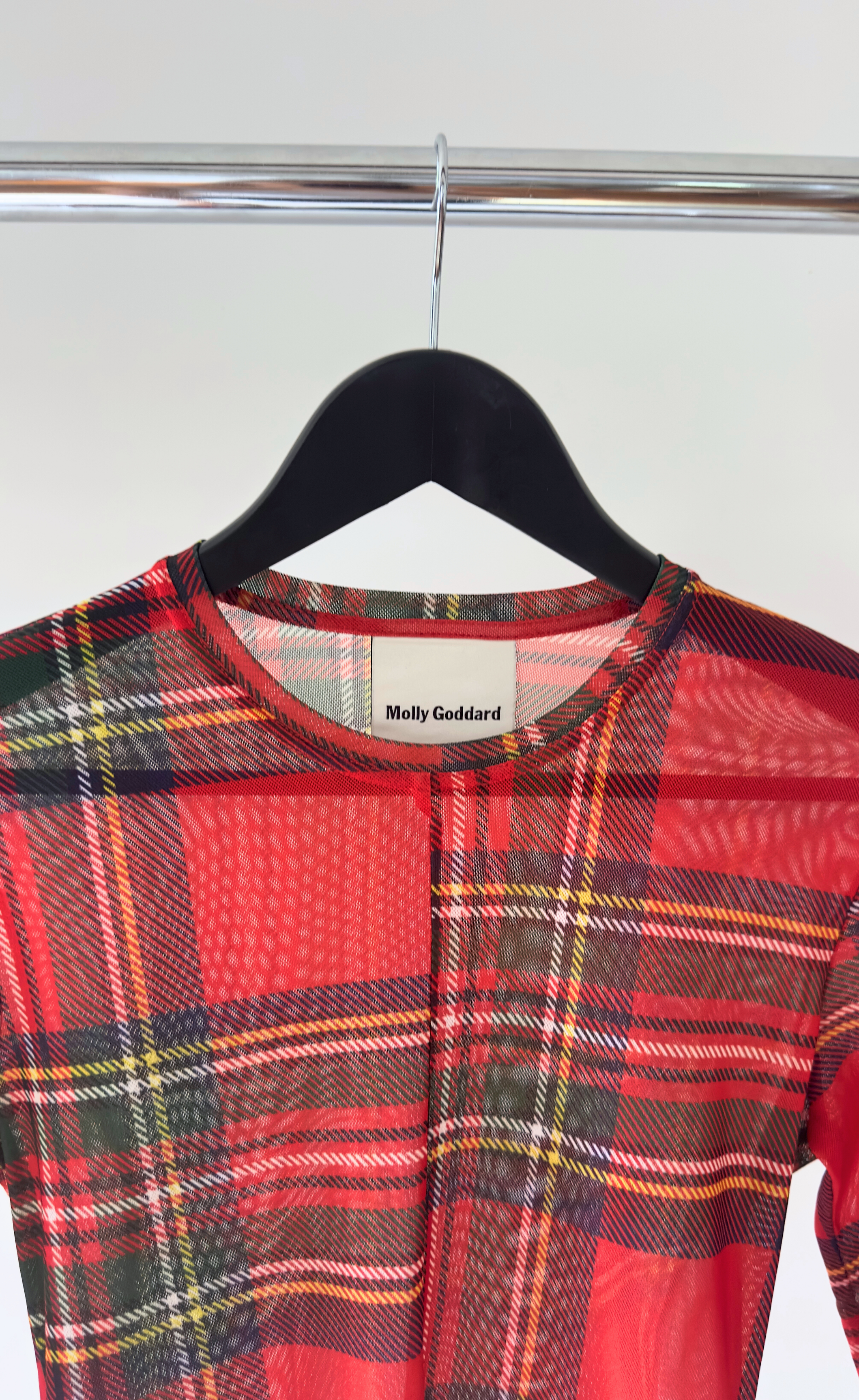 Molly Goddard – Check Long Sleeve Polyester Top, Size 8