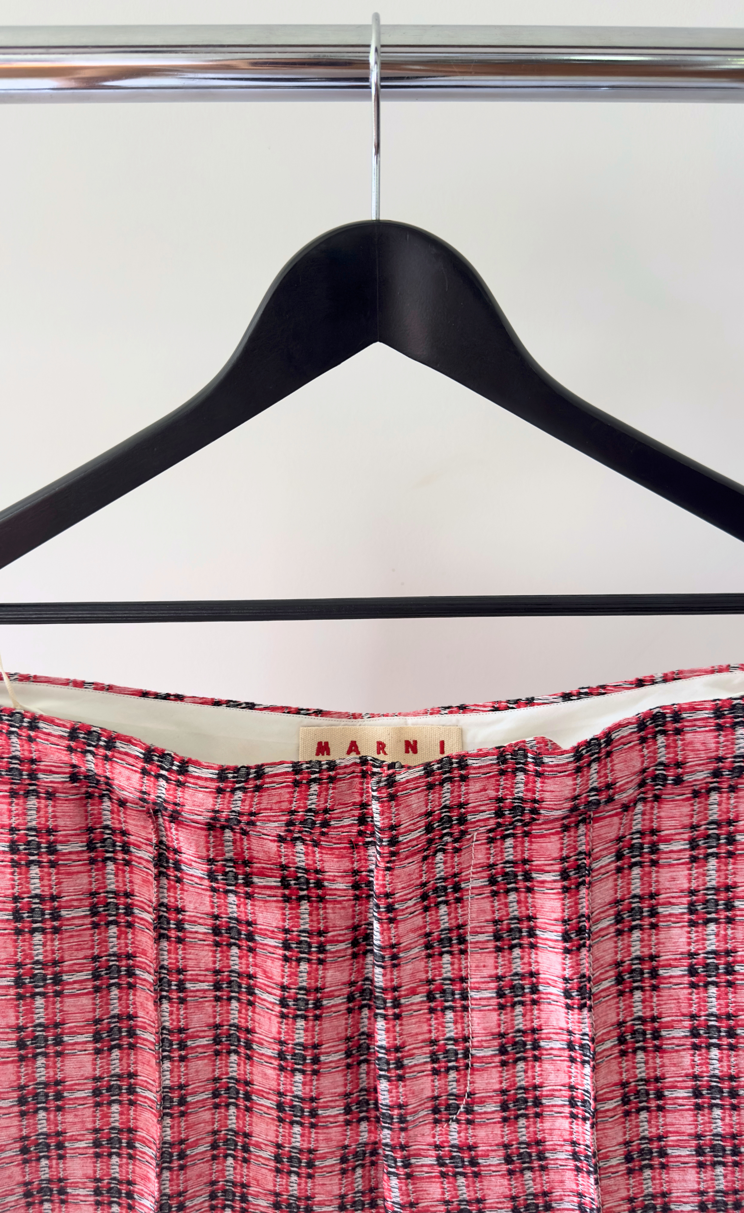 Marni - Tailored Red and Black Check Linen Blend Trouser, Size 42