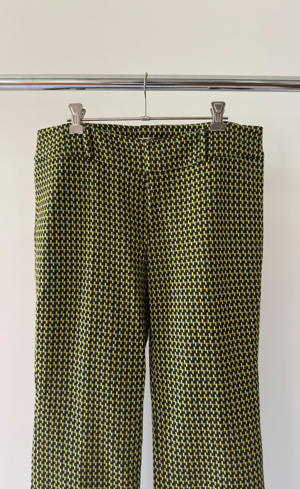 Marni - Tailored Chartreuse Geometric Pattern Wool Trouser, Size - 42