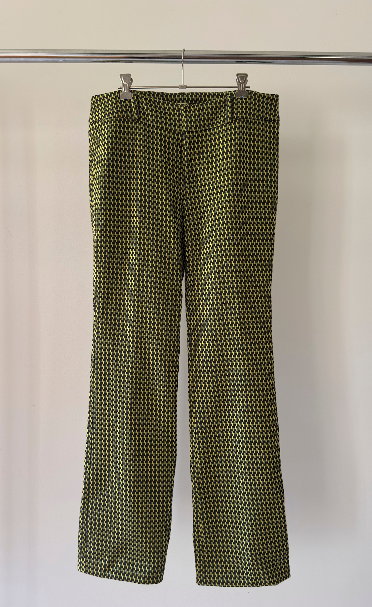 Marni - Tailored Chartreuse Geometric Pattern Wool Trouser, Size - 42