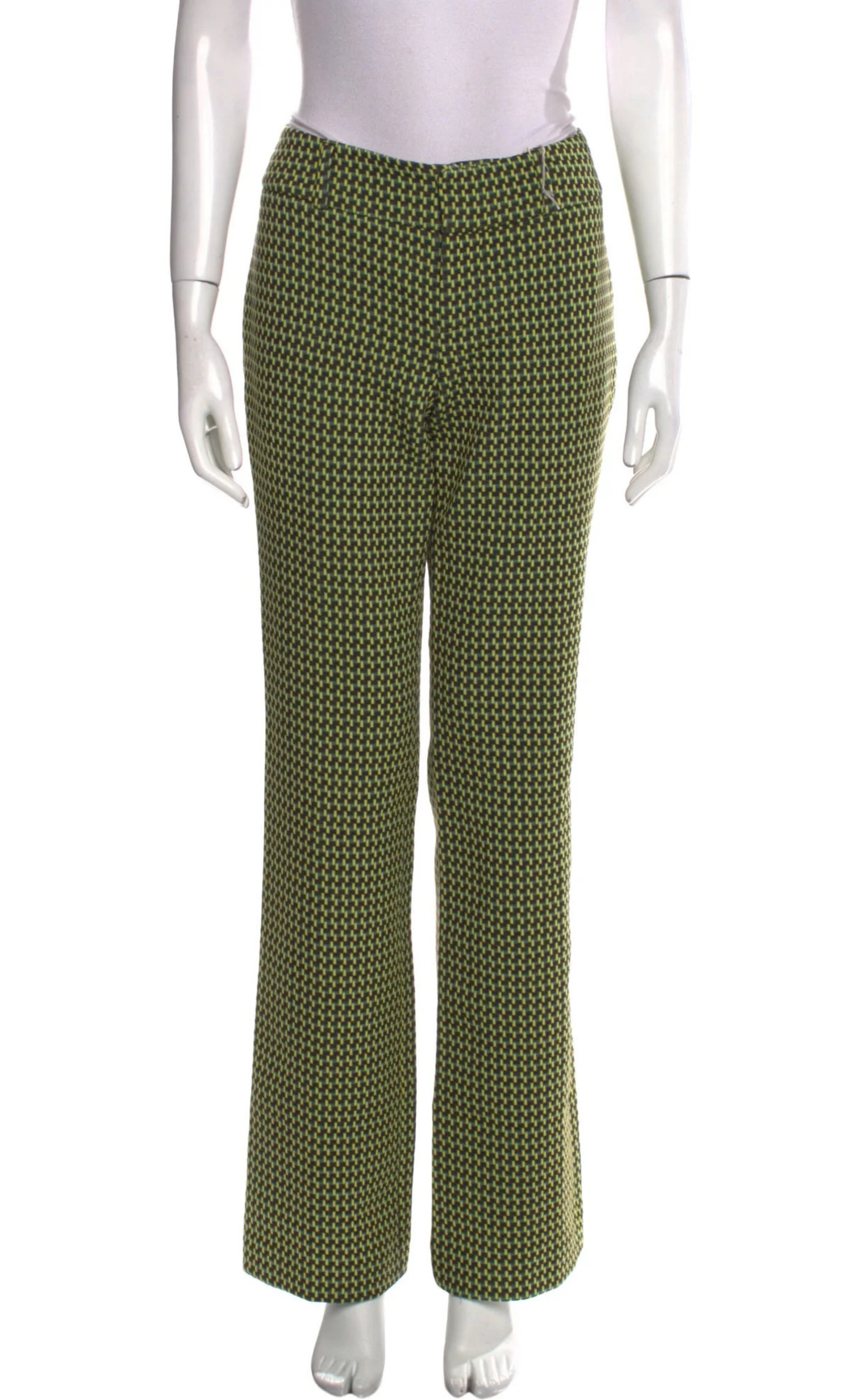 Marni - Tailored Chartreuse Geometric Pattern Wool Trouser, Size - 42