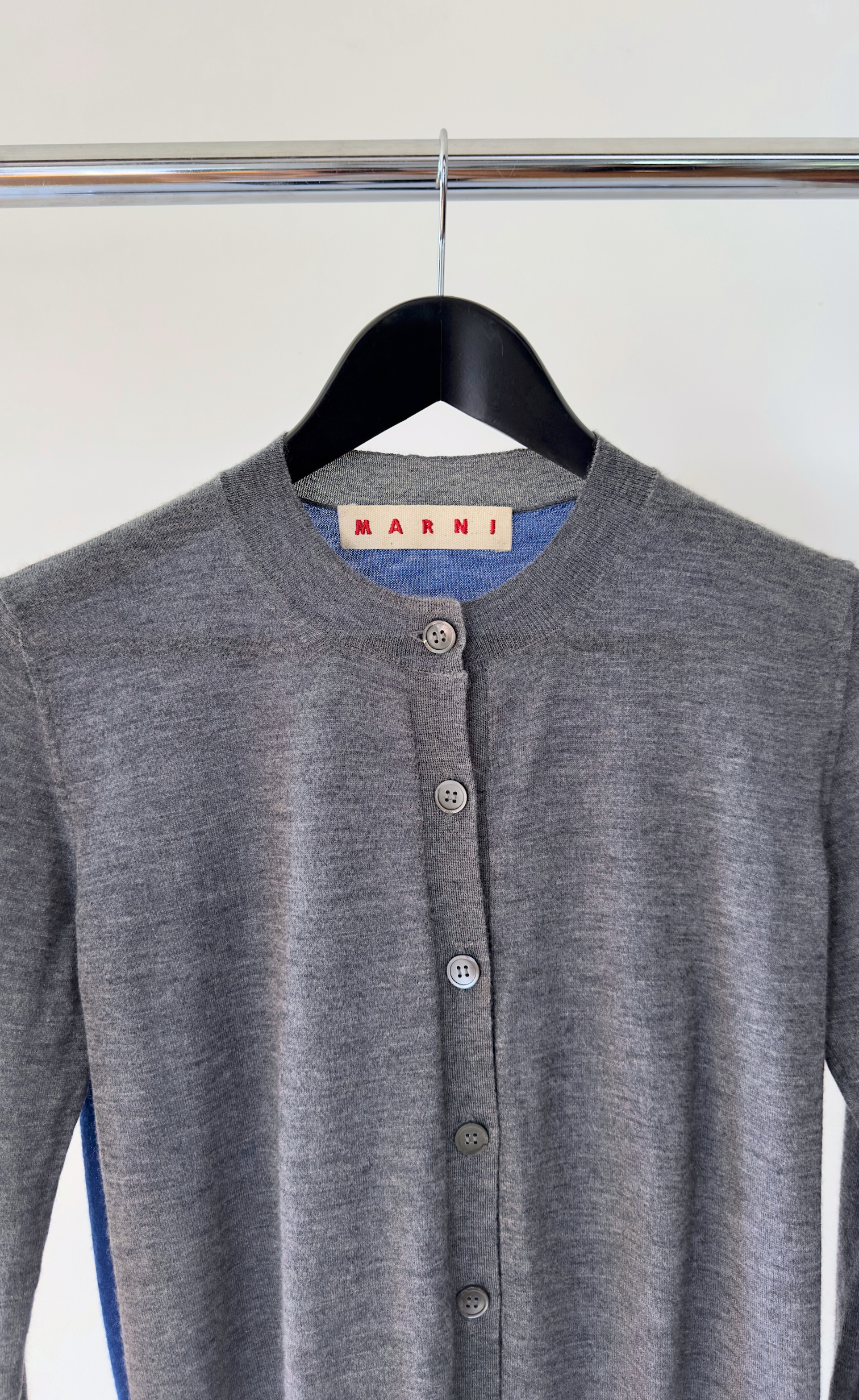 Marni - Contrast Grey/Cobalt Blue Cashmere Cardigan, Size 40