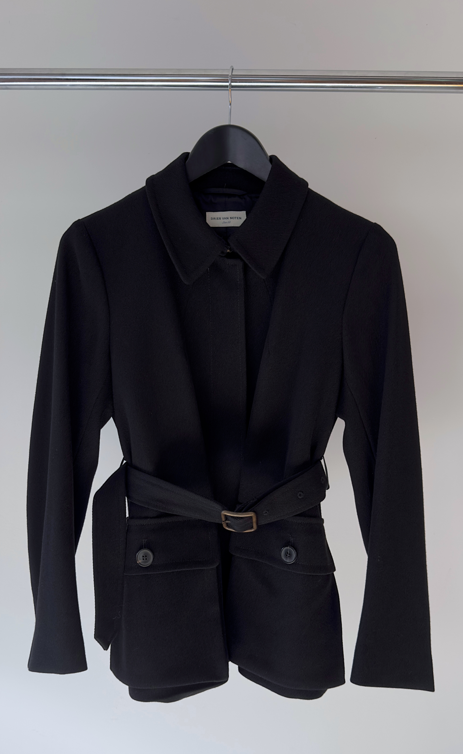 Dries Van Noten - Black Tailored Belted  Wool Jacket, Size 38