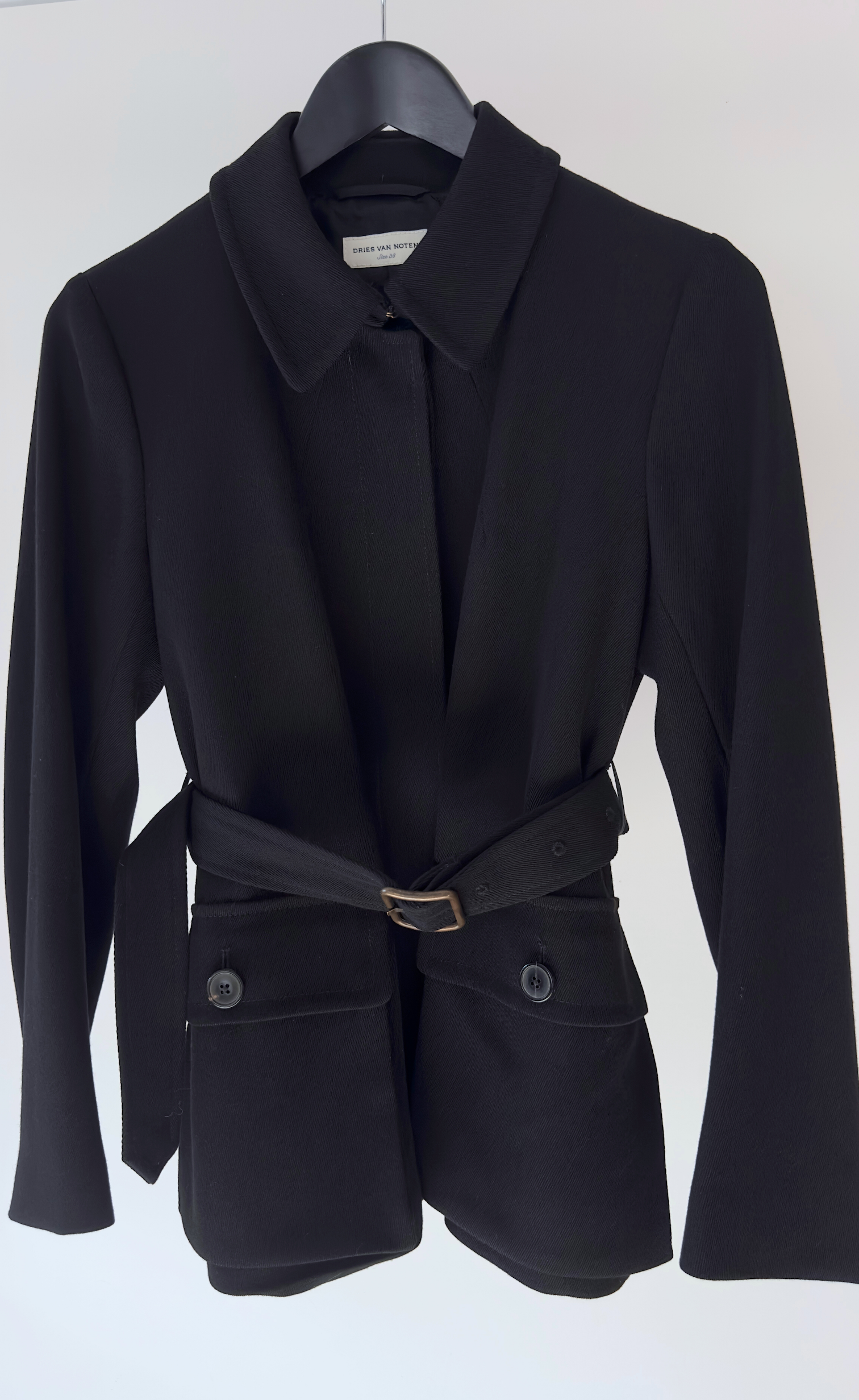 Dries Van Noten - Black Tailored Belted  Wool Jacket, Size 38