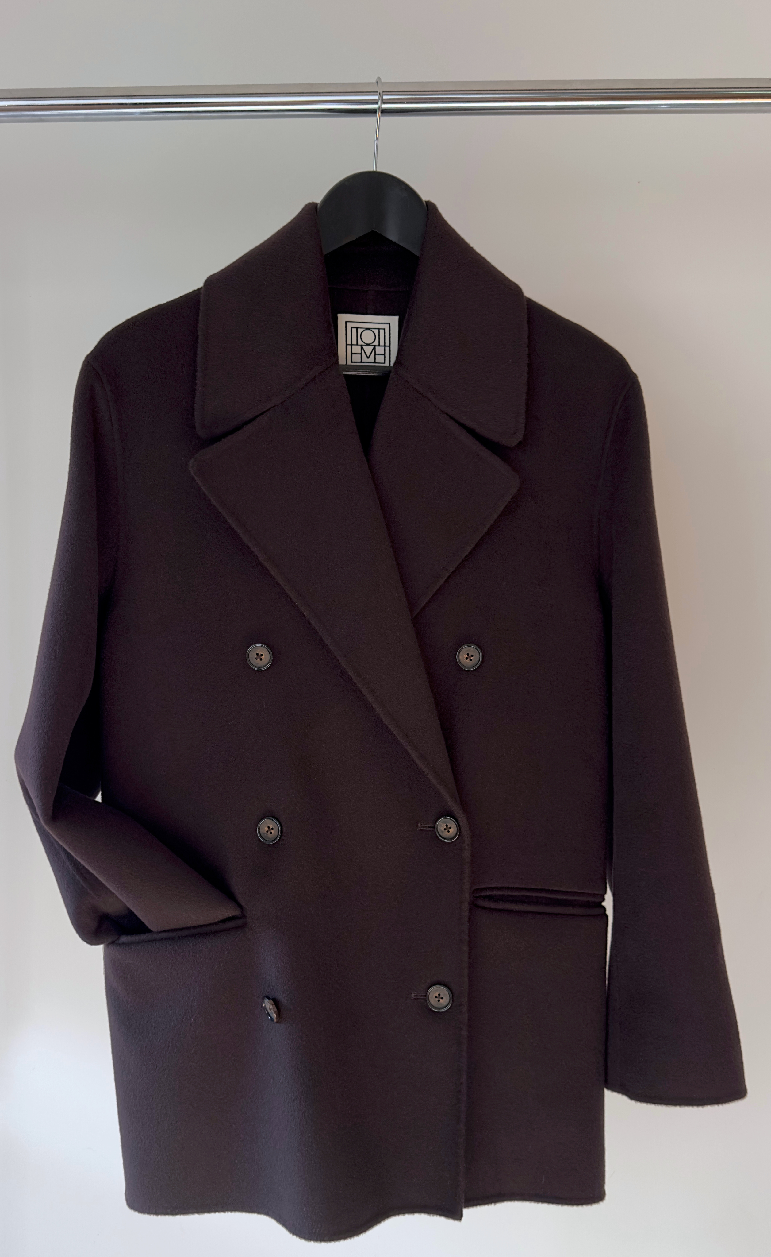 Toteme - Brown Double Breasted Wool Coat, Size 34