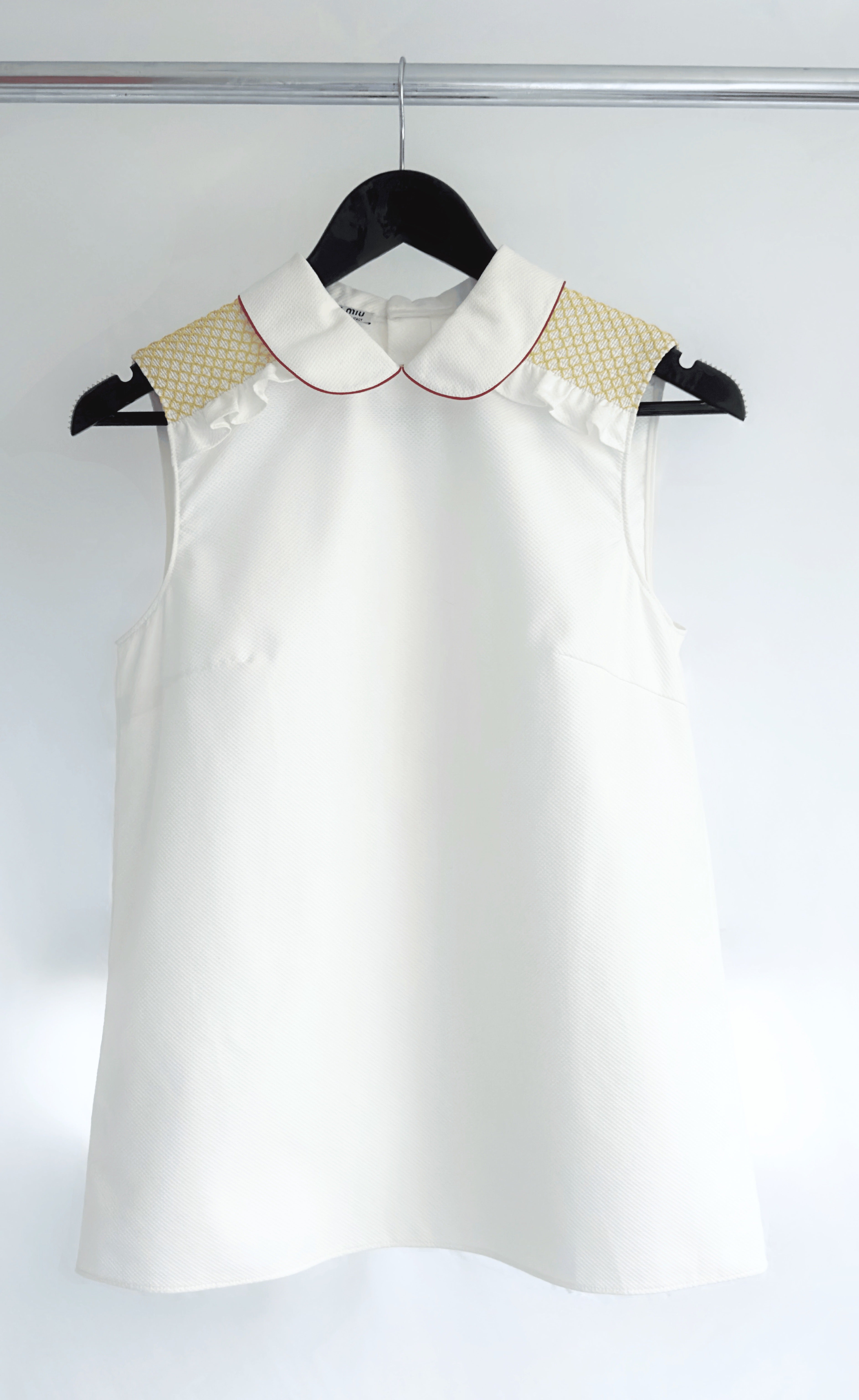 Miu Miu - White Webbed Shoulder Sleeveless Top, Size 42