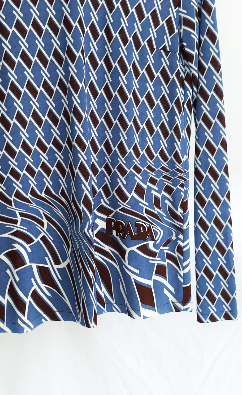 Prada  - Blue Geometric Turtle Neck Top, Size 38
