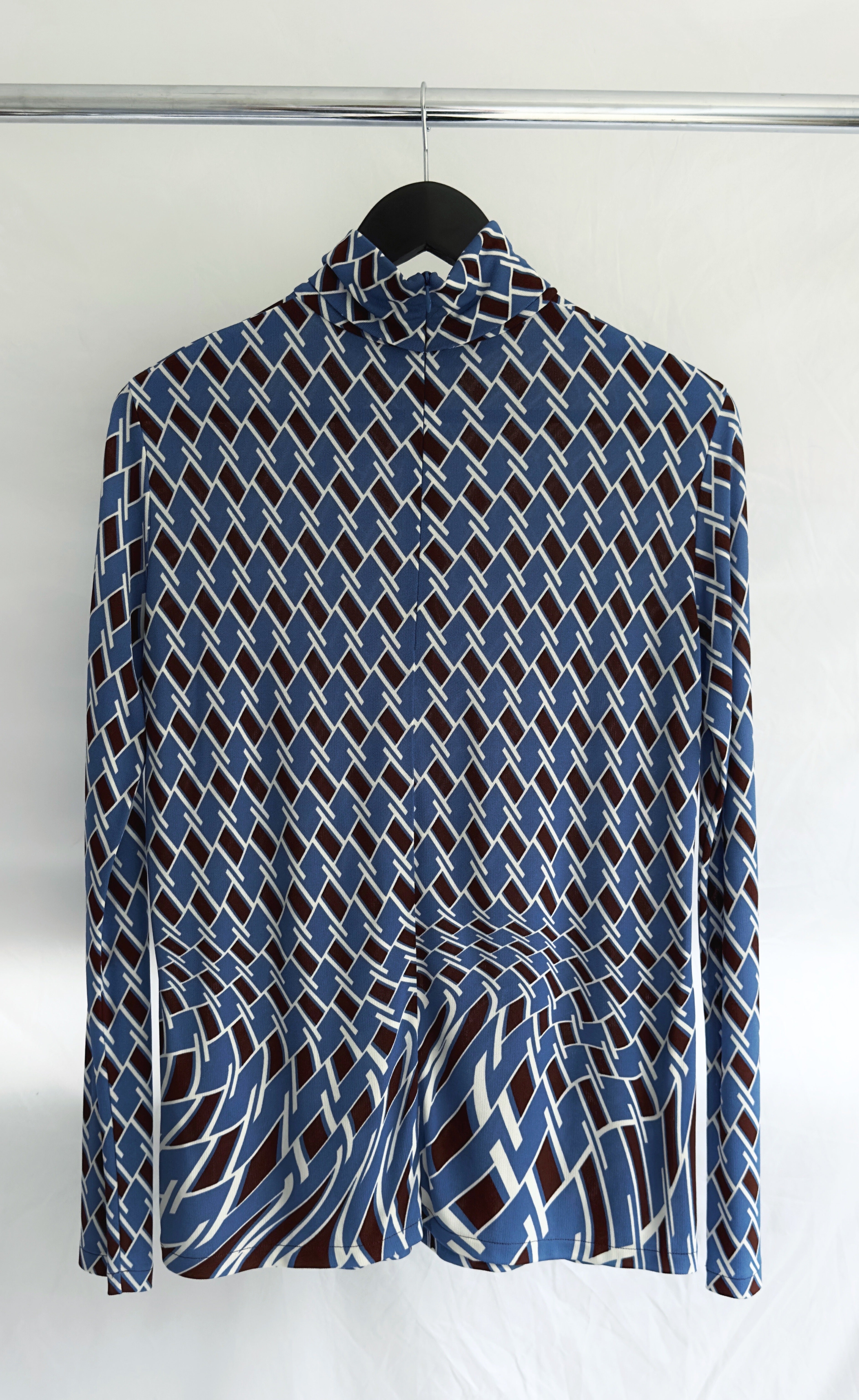 Prada  - Blue Geometric Turtle Neck Top, Size 38