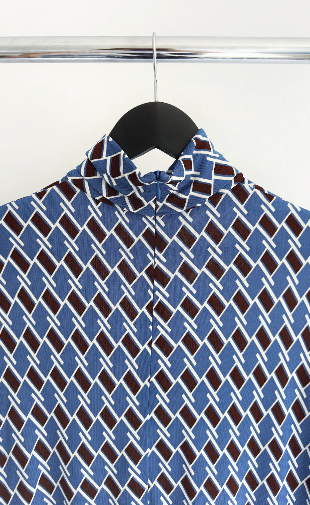 Prada  - Blue Geometric Turtle Neck Top, Size 38