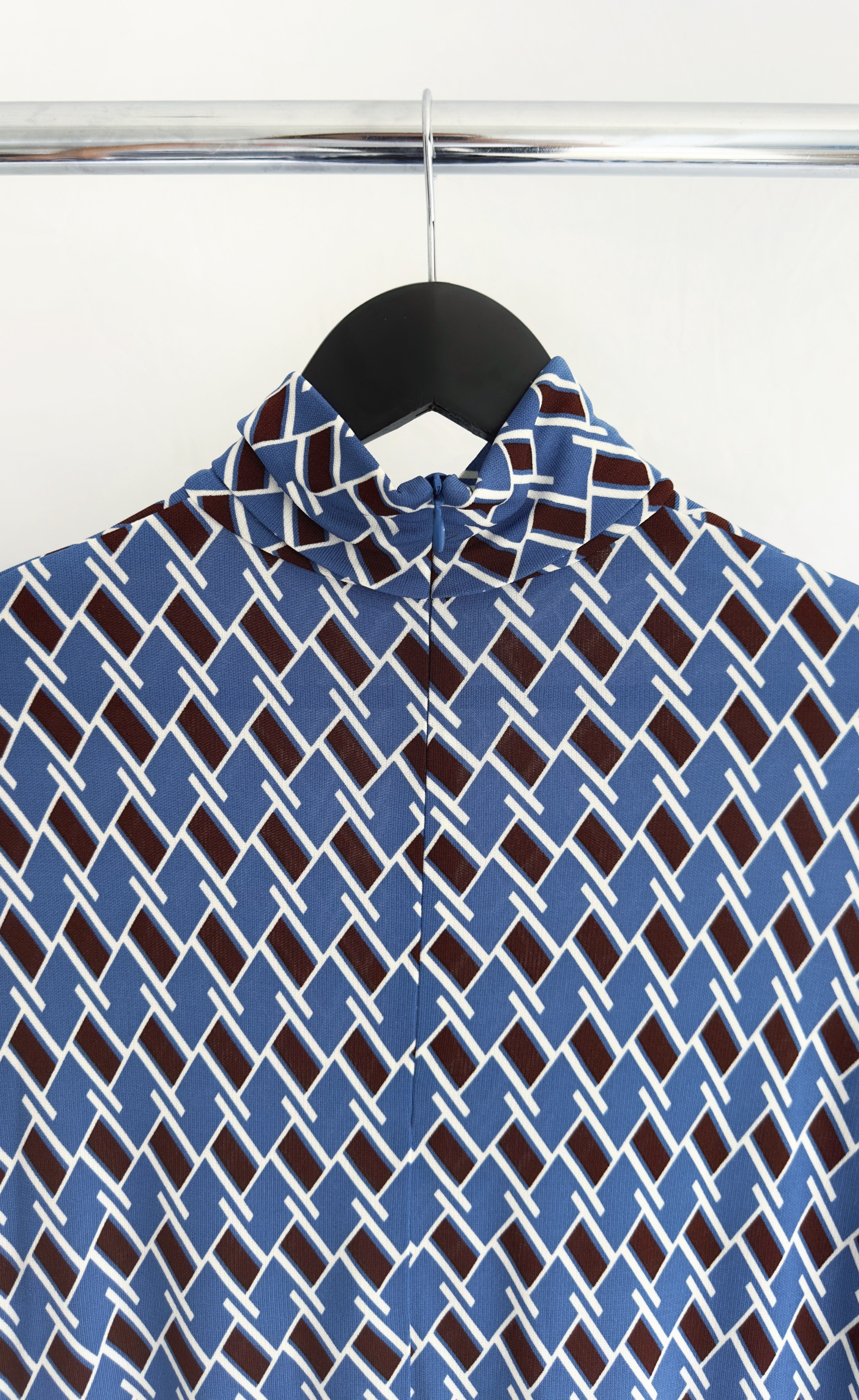 Prada  - Blue Geometric Turtle Neck Top, Size 38