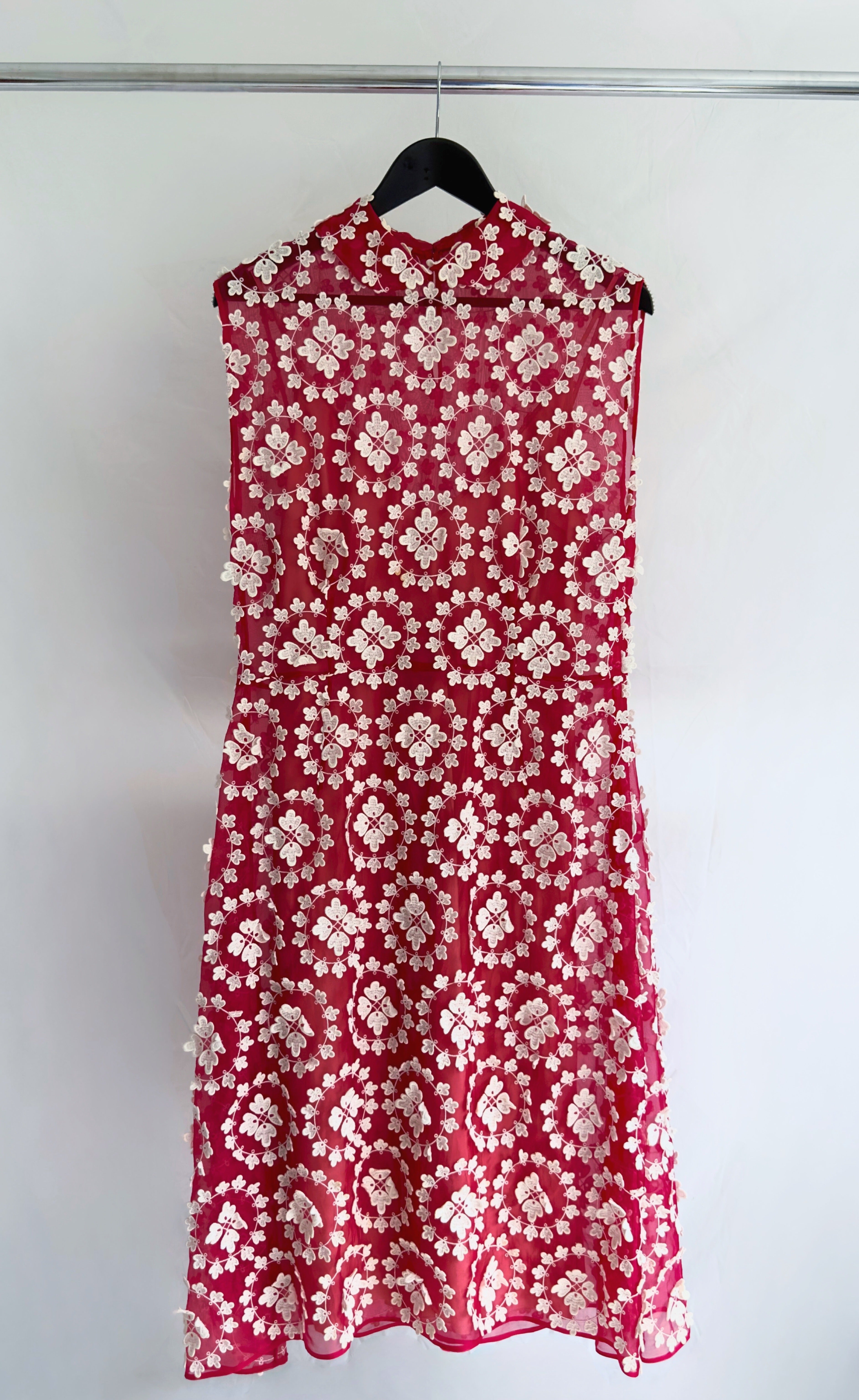 Miumiu - Red Embroidered Flower Dress, Size 42